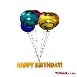 Happy Birthday sign flown by balloons
