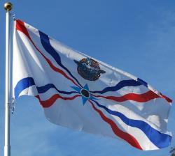 Assyrian Flag over the blue sky of San Jose California, By An Ashuria