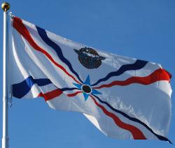 Assyrian Flag over the blue sky of San Jose California, By An Ashuria