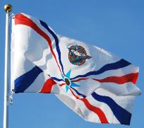 Assyrian Flag over the blue sky of San Jose California, By An Ashuria