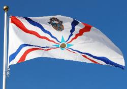 Assyrian Flag over the blue sky of San Jose California, By An Ashuria
